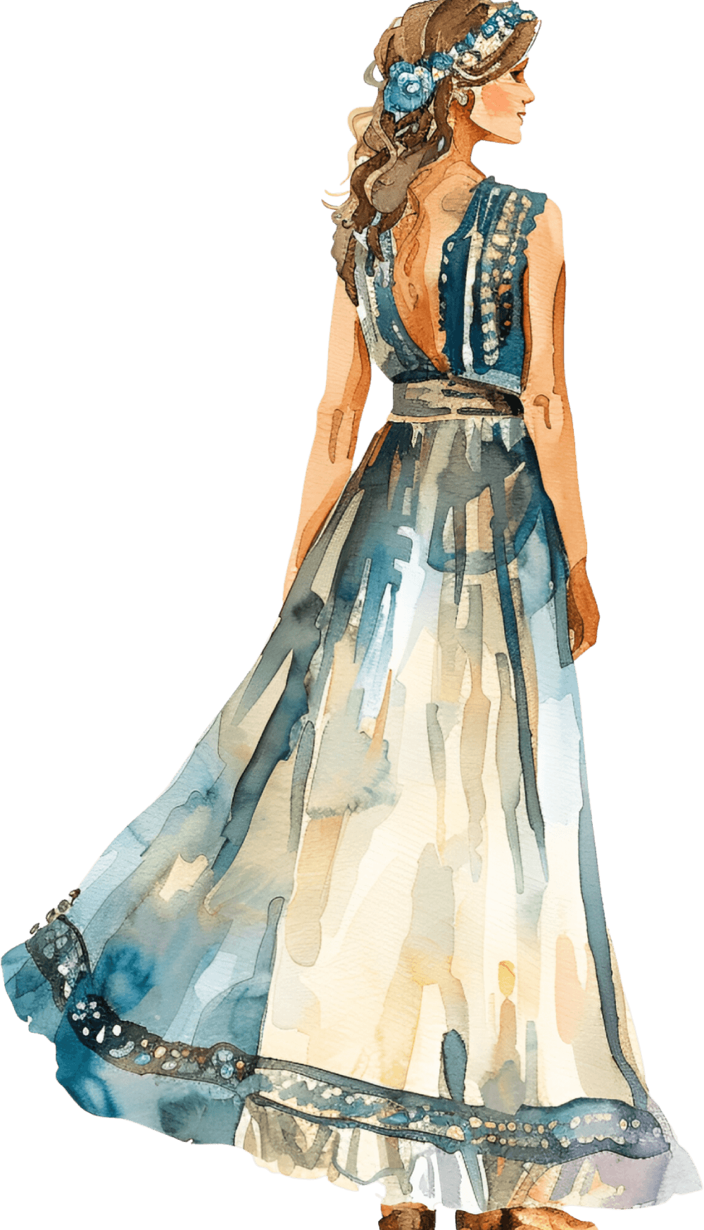 A woman in a light colored dress showcasing italian clothing style