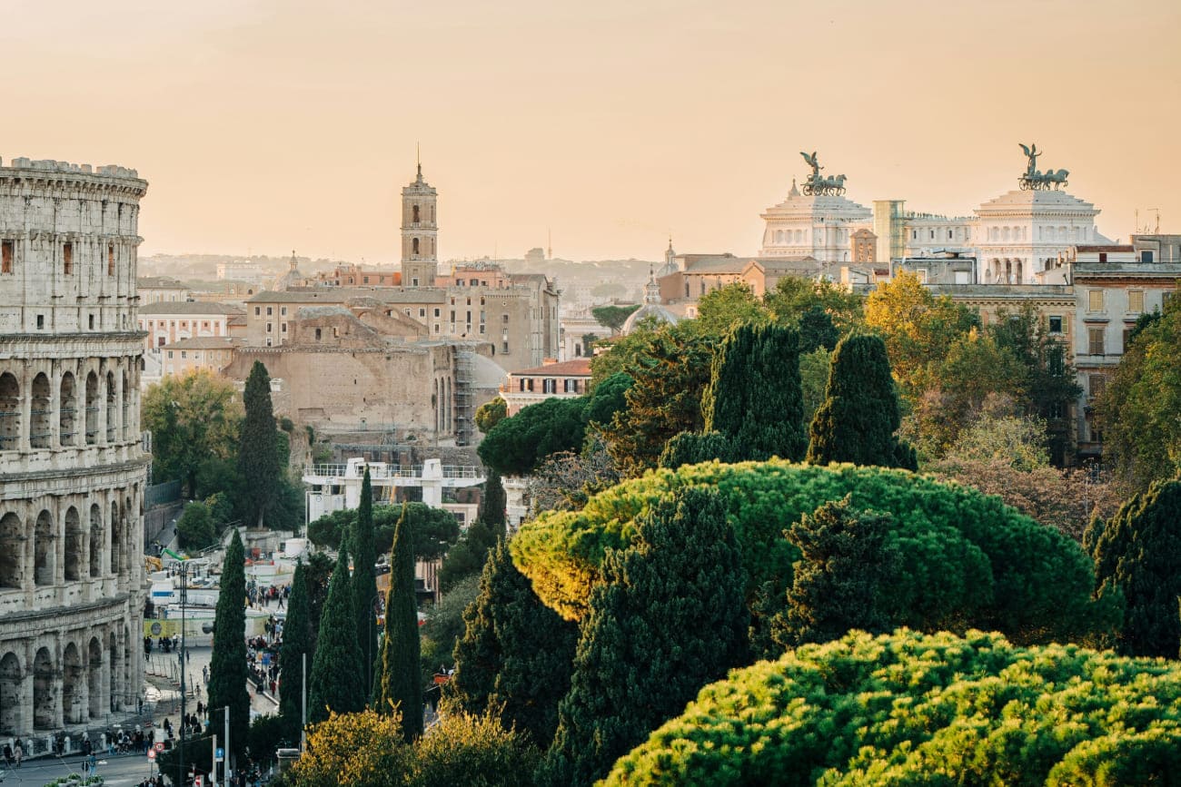 Rome city view at sunset.